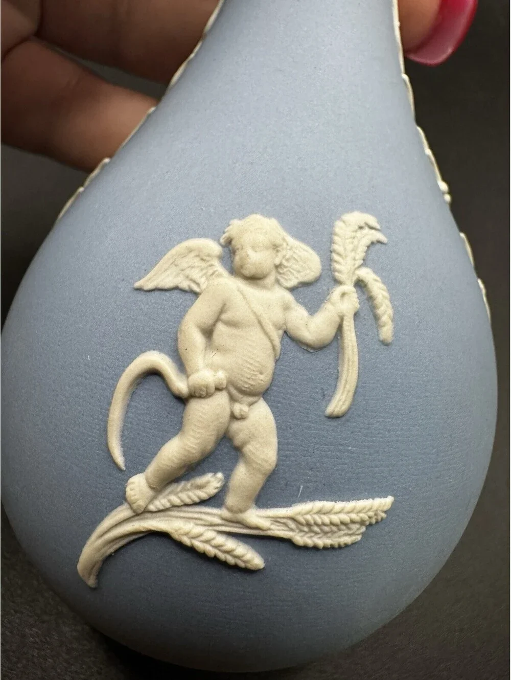 Wedgwood Jasperware Blue Bud Vase - 5” Cherubs